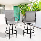 Vongrasig 2 Piece Patio Swivel Bar Chairs, All Weather Metal Textile High Swivel Bar Stools Chairs, Outdoor High Top Bistro Set for Backyard, Lawn Garden, Balcony, Light Grey