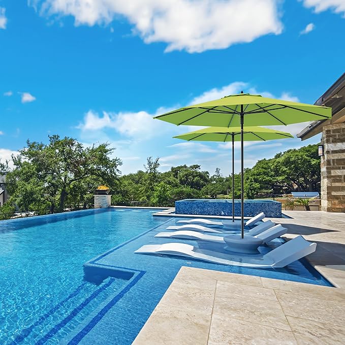 Midtown Umbrellas Push Pop Sunbrella Umbrella 10 Feet Large Outdoor Umbrella With Macaw Acrylic Fabric - Deck Patio Umbrella, Backyard Umbrella, Garden Umbrella & Pool Umbrella - Black Pole