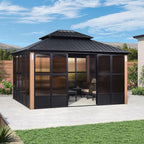 PURPLE LEAF 12' X 14' Patio Hardtop Gazebo Double Top Outdoor Screen House Aluminum Solarium Backyard Sun Room with Detachable Windows