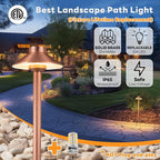 Gardenreet Low Voltage Landscape Lighting Brass, 12v Pathway Lights Waterproof, Hard Wired Path Light Outdoor, Mushroom Copper for Exterior Area Patio House with 3W 270LM 3000K G4 Bulb (6 Pack)
