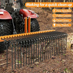 60" Durable Powder Coated, Steel Pine Grass Rake, Steel Spring Landscape Rake, Cat 0 Cat 1 Attaches to Tractor, 3-Point Hitch, Black + Orange