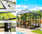 Jocisland 14x9.5x9 FT Polycarbonate Greenhouse with Clear Panels- 6 FT Wall Height Outdoor Aluminum Greenhouses with 2 Vents, Double Doors with Hook, Walk-in Greenhouse for Backyard Garden