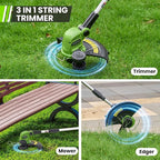 20V Cordless Weed Wacker, 12" Weedeaters on Wheels, 2.0Ah Compatible CURECURE 20V Battery, 8800PRM Powerful Motor, 3-in-1 Versatile Design, Auto Line Feed, 4.6 LBS