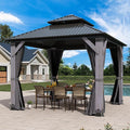 10 x10FT Wood Gazebo,Outdoor Wooden Hardtop Gazebo with Galvanized Steel Doule Roof,Cedar Wood Frame Gazebos with Netting &Curtainfor Patio Backyard Deck