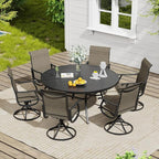 VICLLAX 7 Pieces Outdoor Dining Set, Patio Furniture Set of 6 Patio Swivel Dining Chairs and 50" Patio Round Table, Mixed Brown Chairs & Black Tabletop