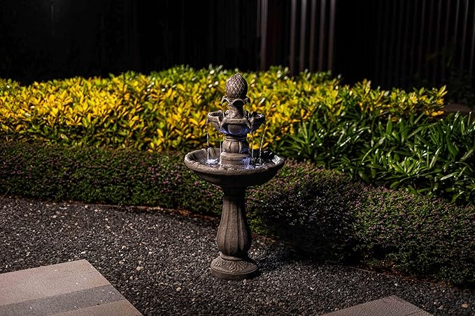 3 Tiered Outdoor Water Fountains –42.2 in. Tall Waterfalls, Elegant Water Feature for Garden, Yard, Patio, Home Decor (Grey)