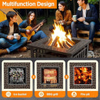 Flamaker Outdoor Fire Pit 32 Inch Firepit Tables Backyard Mutifunctional Square Metal Stove Wood Burning with Cover Poker for Patio, Camping, Bonfire (Copper)