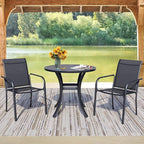 3 Pieces Round Dining Table Set for 2, Patio Dining Set Includes 2 Black Stackable Patio Chairs and 27.6" Black Metal Round Table, Patio Furniture Sets with Sling Support for Outside, Garden