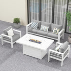 Solaste Aluminum Patio Furniture Set with Fire Pit Table, 4 Piece Metal Outdoor Furniture with Water-Resistant Cushions, Modern Patio Conversation Set for Balcony, Front Porch, and Backyard, White