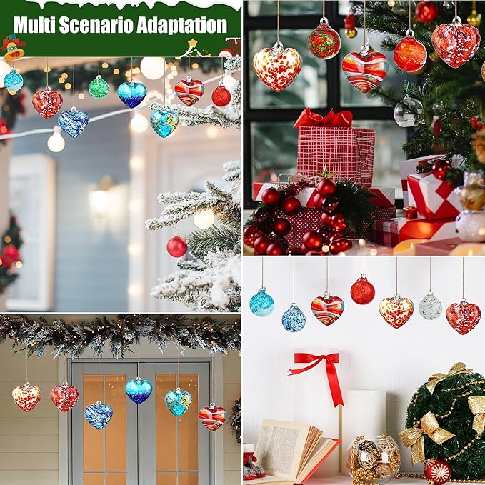 Hand Blown Glass Gazing Balls for Garden Hanging Friendship Balls Christmas Ball Ornaments for Xmas Tree Decoration (Green - B)