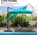 9' X 12' Cantilever Patio Umbrella with Base Included 360°Rotation Rectangular Outdoor Large Offset Umbrellas Heavy Duty Windproof for Garden Deck Pool, Turquoise
