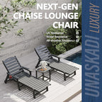 Patio Chaise Lounge Chair Set of 2, HDPE Outdoor Lounge Chairs with 5-Position Adjustable Backrest, Cup Holder and Wheels, 450lbs Capacity for Poolside Deck Backyard, All Weather Material(Gray)