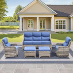 Luxury High Back Outdoor Furniture with 6-Inch Thick Cushions, Patio Furniture Set with Swivel Chairs, 5 PCS Wicker Conversation Set for Porch, Balcony, Deck and Yard