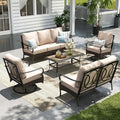 Sophia & William Metal Patio Furniture Set, 7 Seats Outdoor Conversation Set with 3-Seater Sofa, 2 Swivel Chairs, 1 Loveseat, 1 Coffee Table for Seating, Lawn Porch Backyard,Beige