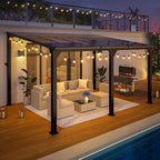 10 * 14FT Pergola,Outdoor Gazebo,Hardtop Lean to Gazebo,Wall Mounted Pergola,Pergolas Gazebos Clearance,Aluminum Frame Pergola,UV Resistant Patio Roof,Patio Awnings for Porch,Lawn,Backyard
