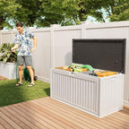 Gizoon 100 Gallon Deck Box, Resin Outdoor Storage Box with Lockable Lid, Waterproof and UV Resistant, Perfect for Storing Patio Mats, Garden Tools, Home and Outdoor Organization