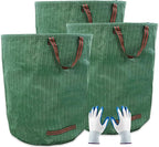 72 Gallons Garden Bag Collapsible Reuseable Heavy Duty Garden Waste Bags for Lawn Yard Leaf Trash Debris Garden bags with Gardening Gloves(3-Pack)