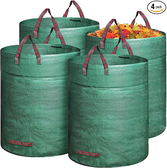 4 Pack 72 Gallons Reusable Yard Waste Bag, 4 Pack Upright Lawn Bags with 4 Handles, Lawn Leaf Bag, Heavy Duty Garden Bags, Large Leaf Containers for Gardening Debris, Waste Collection