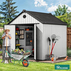 YITAHOME 8 x 8 ft Outdoor Plastic Storage Shed with Floor, Waterproof Garden Shed with Lockable Door, Windows & Vents, Plastic Tool Storage for Patio Furniture, Lawn Mower, Bike Storage