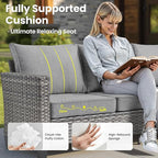ovios 6 Pieces Patio Furniture Set Outdoor Sofa Couch with Solar Lights Table Comfy Cushions, Modern Deep Seat Wicker Rattan Conversation Set for Porch Deck, Dark Grey