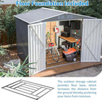 6x8 FT Outdoor Storage Shed, Metal Garden Shed with Frame Floor, Outside Tool Shed with Lockable Hinged Doors, Waterproof Storage Building with Sloped Roof for Backyard, Patio, Lawn, Gray