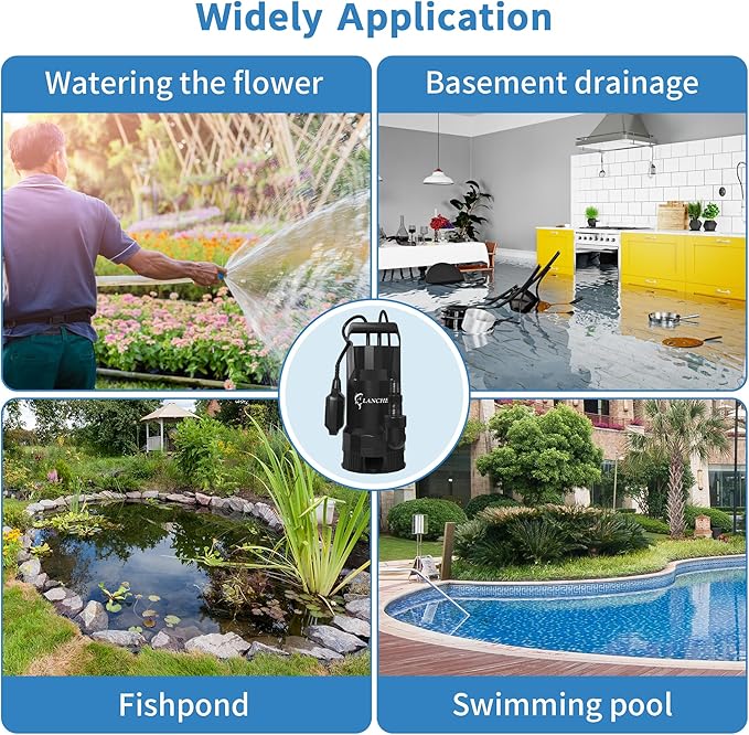 LANCHEZ 1.6HP Sump Pump, 4858GPH Automatic Submersible Water Pump with Float Switch, Electric Transfer Water Pump for Swimming Pool Basement Flooded Pit Sewage Sink Tub