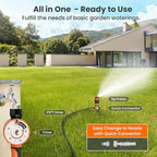 Giraffe Tools Garden Hose 25ft x 5/8", Water Hose Heavy Duty, Flexible with Water Timer Nozzle and Yard Sprinkler, Lightweight Hybrid Hose with Swivel Handle, Male to Female Fittings, Burst 600 PSI