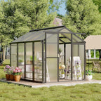6x8 FT Greenhouse, Easy Assembly Aluminum Polycarbonate Greenhouses for Outdoors with Roof Vent and Ground Nails, Heavy Duty Aluminum Walk-in Greenhouse for Backyard, Sliding Lockable Door, Black