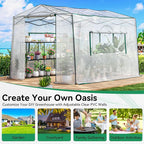 Joyside 12 x 8 FT Outdoor Pop up Greenhouse with Adjutable Reinforced Frame, Durable PE Cover and Mesh Windows, Portable Greenhouse for All Seasons, Easy Set Up (White, 12 x 8 FT)