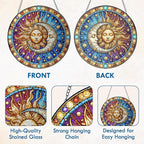 FLAGWIX Christmas Spiritual Gifts for Women Men - Stained Glass Window Hanging 8 in for Sun and Moon Decor - Sun Catchers Indoor Window, Boho Suncatchers for Celestial Decor, Christmas Decorations