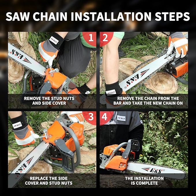 E & S 3 Pack 8 Inch Chainsaw Chain 3/8" LP Pitch .043" Gauge 33 Drive Links Semi-Chisel Chain Saw Chains for Husqvarna, Poulan, Craftsman, Greenworks and More Chainsaw Brands