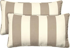Honeycomb Outdoor Lumbar Pillow 2-Pack, 22 x 12, Cabana Stripe Tan Throw Pillows for Patio Furniture