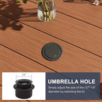 VICLLAX 50" Outdoor Round Patio Dining Table for 4-6, All Weather Metal Dining Table with Umbrella Hole for Deck Lawn Garden Backyard, Walnut