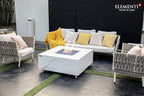 Elementi+ | Bianco Gas Fire Pit | Marble Porcelain & Metal Frame | 40" Square Fire Table | Electronic Ignition | Canvas Cover, Fire Glass & Burner Lid Included | White | Propane Gas