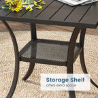 DIFY 3 Pieces Outdoor Patio Dining Set for 2, 27.6" Small Black Square Metal Dining Table and 2 Blue Textilene Swivel Dining Chairs, Outdoor Table and Chairs