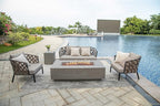 AMS Creations | Madison 60" Rectangular Propane Gas Outdoor Fire Pit Table | Light Gray Concrete GFRC | Limestone Texture or Surface | Electronic Ignition | Outside Backyard Fireplace
