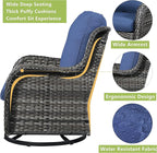 Outdoor Patio Swivel Rocker Chairs - Wicker Rattan Patio Swivel Rocking Chairs Set of 2 with High Back,Deep Seating and Comfort Cushions for Deck Porch Garden,Mixed Grey/Blue