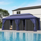 LAUSAINT HOME Outdoor Patio Gazebo 10'x20' with Expansion Bolts, Heavy Duty Party Tent & Shelter with Double Roofs, Mosquito Nettings and Privacy Screens for Backyard, Garden, Lawn, Navy Blue