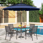 PHI VILLA 5 PCS Outdoor Dining Set with Umbrella for 4, Metal Steel Square Dining Table & Stacking Chais & 3-Tier Round Umbrella, Dining Furniture Set for Patio, Deck, Yard and Porch