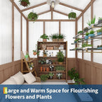 6x8FT Wooden Greenhouse with Cedar Frame, Outdoor Wood Greenhouses with Roof Vent, Wood and Polycarbonate Walk-in Greenhouse