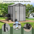 6×6FT Plastic Outdoor Storage Shed, Double Door Tool Shed with Transparent Roof and Vent, Lockable Door with Key, Storing Patio Furniture, Gardening Tools, and Bicycle Accessories.