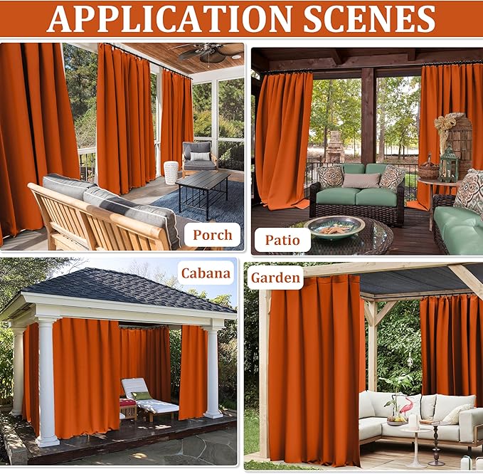 Gazebo Universal Replacement Privacy Curtain,12'×20' Gazebo Outdoor Waterproof Curtains, 4-Panels Sidewall Curtains with Double Zipper for Patio Canopy, Garden and Backyard (Curtain Only)
