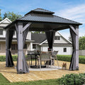 8.5 x 8.5FT Wood Gazebo,Outdoor Wooden Hardtop Gazebo with Galvanized Steel Doule Roof,Cedar Wood Frame Gazebos with Netting &Curtains for Backyard Deck
