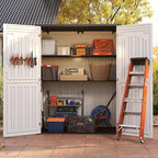 Vertical Resin Storage Shed with 2 Shelves, 60 Cuft Garden Tool Sheds & Outdoor Storage, Plastic Outdoor Storage Cabinet Waterproof, 4.5 x 2.3 ft Backyard Outside Lawn Mower Storage Shed, White