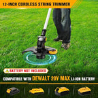 Cordless String Trimmer Compatible with Dewalt 20V MAX Battery, 12-Inch Weed Wacker Cordless Auto Line Feed,Electric Weed Eater Battery Powered Grass Trimmer w/6 Line Spools(Tool Only)