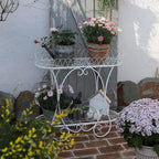 White Oval Plant Stand with Lattice Base, French Entryway Decor for Plants, Elegant Floor Flower Pot Holder Garden Decoration