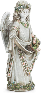 Roman Josephs Studio Inspirational Girl Angel Wearing Floral Trimmed Gown with Birds Garden Statue, 16.5-Inch
