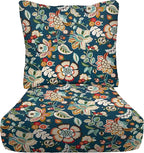 RSH DECOR: Deep Seating Cushion with Pillow Back | 24” x 27” Seat | All-Weather Spun Fabric | Water and Fade-Resistant | Outdoor Chair Cushion Set for Patio Furniture | Telfair Peacock