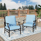 Patio Chairs Set of 2, High Back Outdoor Patio Metal Leg Chairs with 5.75" Thick Cushions for Bistro Balcony Porch Deck and Yard, Blue