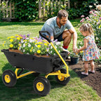 800lb Garden Dump Cart,Utility Wagon Wheelbarrows with Quick-Release System&4 Pneumatic Tires,Heavy Duty Yard Dump Wagon with Steel Frame for Yard,Farm,Garden and Christmas Hauling (Yellow)